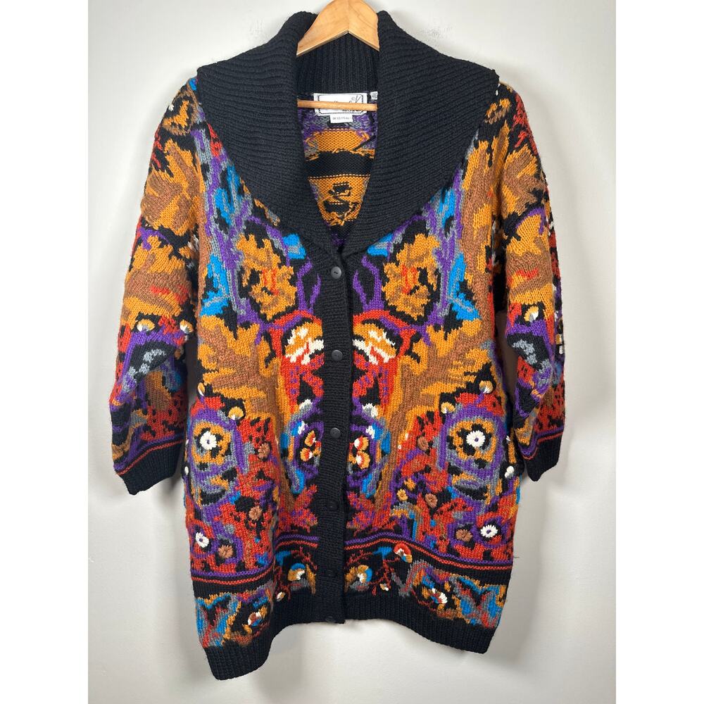 Vintage Needleworks Oversized Long Cardigan Sweater Jacket Hand Knit O/S Pockets